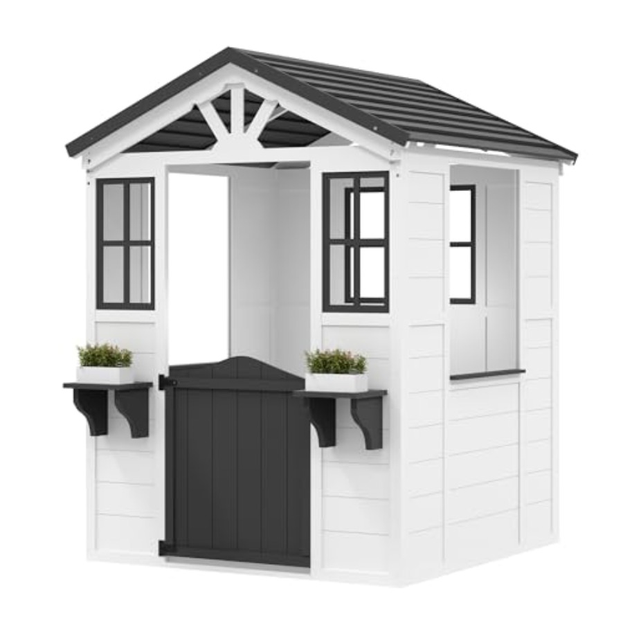 Outdoor Adventure For Toddlers - Cedar Wooden Playhouse with Play Kitchen,