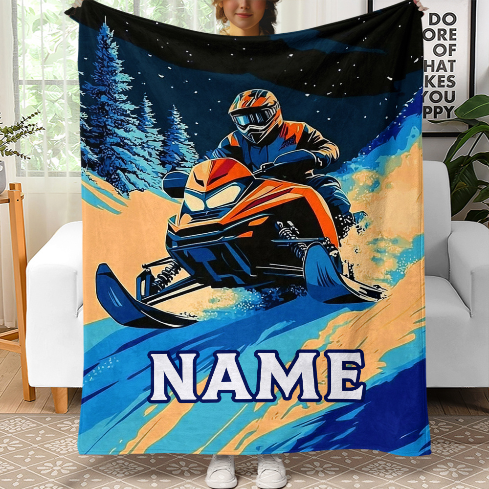 Outdoor Adventure Names - Personalized Snowmobile Blanket Name Winter Adventure