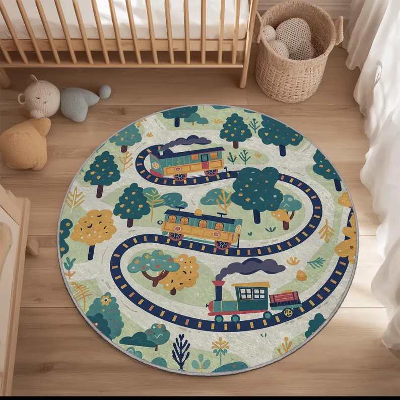 Round Kids Train Rug, Nursery  - Outdoor Adventure For Toddlers recensie en prijs